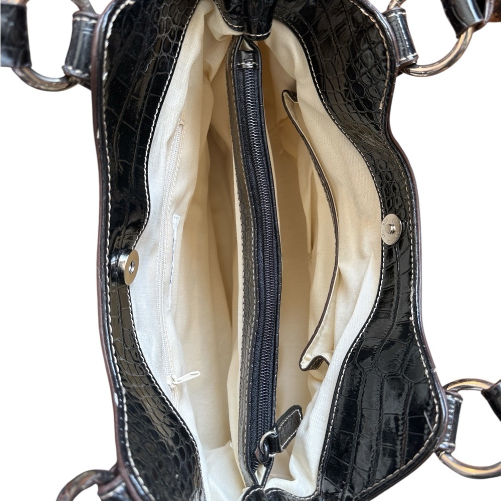 Nine West Y2K Ivory Woven Shoulder Bag Black Croc Patent Silver Buckle - Picture 8 of 16